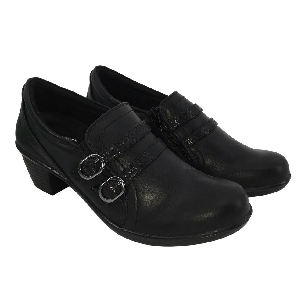 NIB Easy Street Stroll Black Ankle Bootie Women's 9 M Buckle Heel Loafer Zip